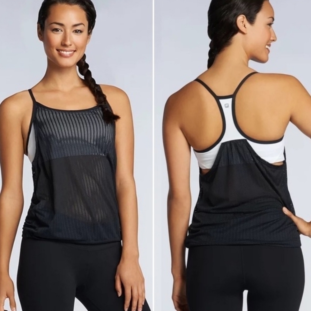 Fabletics Norwalk Black Mesh Tank‎ White Bra XXS